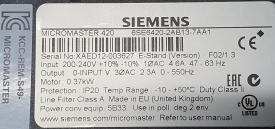 Siemens Micromaster 420  0.37 kw  XAED12-003627