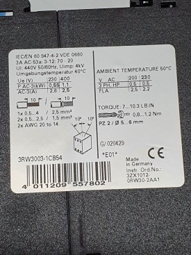 Siemens Cá 18x 1,1 kW 3RW3003-1CB54 