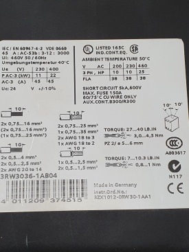 Siemens Sirius 3RW3036-1AB04 22kW