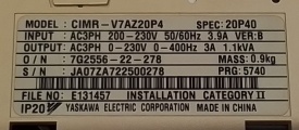 Omron Varispeed V7 0,4kW JA07ZA722500278