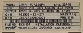 Omron Varispeed V7 0,4kW JA07ZA722500274