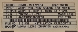 Omron Varispeed V7 0,4kW JA07XD933600280