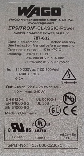 Wago Epistron Classic Power 787-632 230-24V 10A