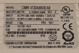 Yaskawa V1000 CIMR-VCBA0003EAB 0,75kW J011ZK240510009