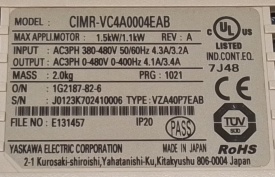 Yaskawa V1000 CIMR-VC4A0004EAB J0123K702410006