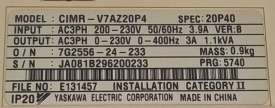 Omron Varispeed V7 0,4kW JA081B296200233