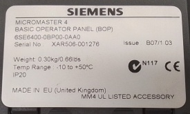 Siemens Micromaster 420 0,75kW XAR214-000841