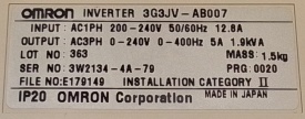 Omron Sysdrive 3G3JV 1,1kW 3W2134-4A-79