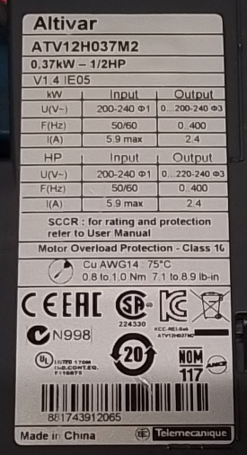 Schneider Electric Altivar ATV12H037M2 0,37kW 881743912065