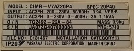 Omron Varispeed V7 0,4kW JA07ZG407000084