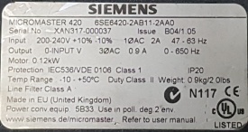 Siemens Micromaster 420  0.12 kw XAN317.000037