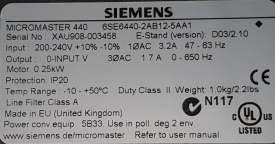 Siemens Micromaster 440  0.25 kW XAU908-003458 